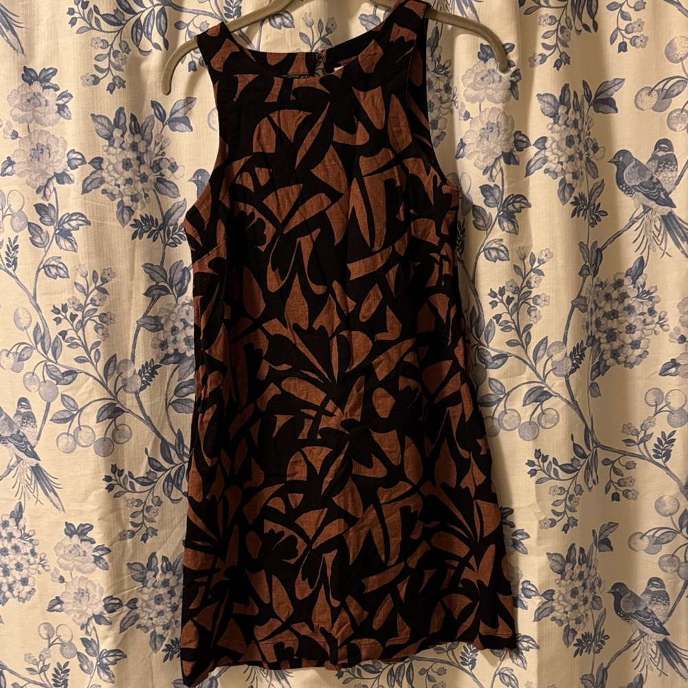 a new day Black Mini Dress with Brown Leaf Print